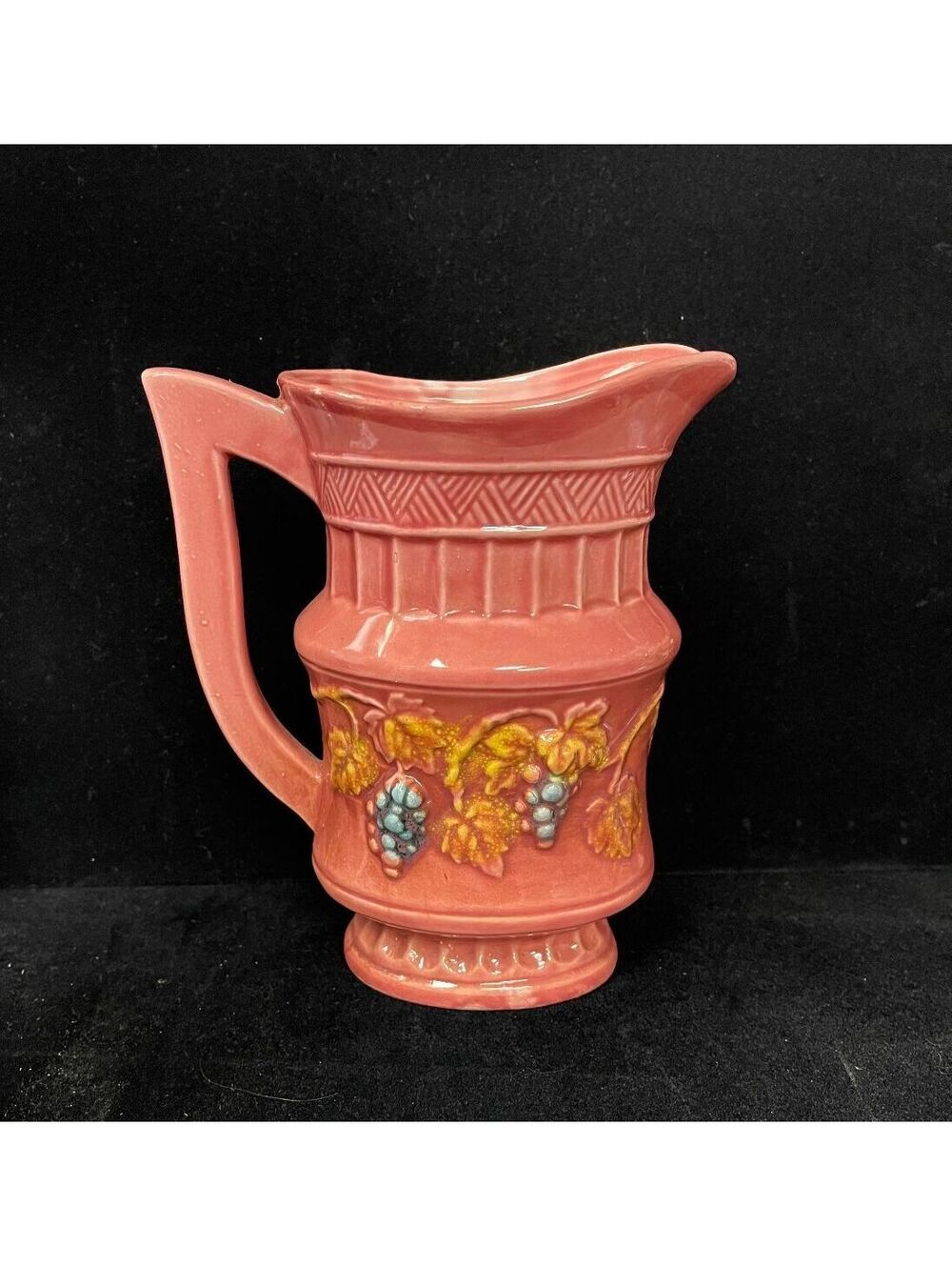 Rose Pink Ceramic Pitcher with Grapes Greek Motif